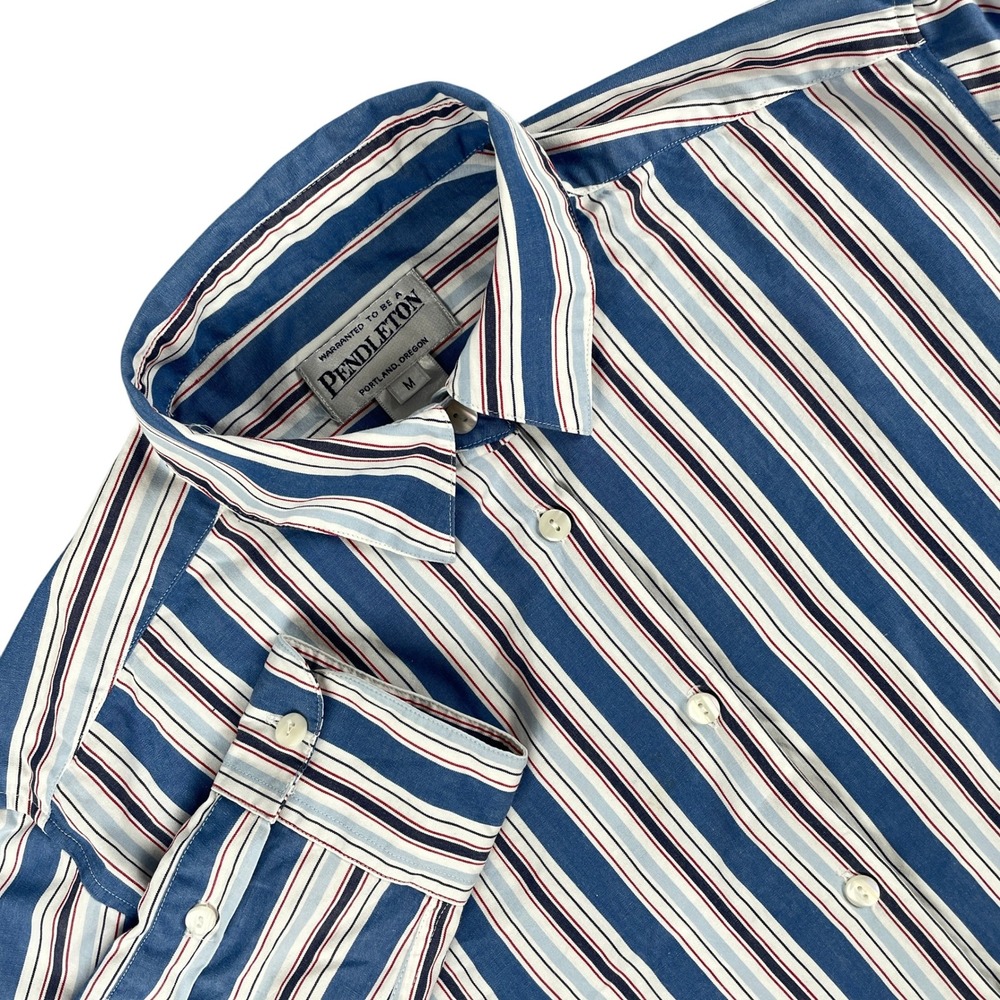 Pendleton Shirt Womens M Blue‎ White Red Stripe Long Sleeve Button Down Vintage
